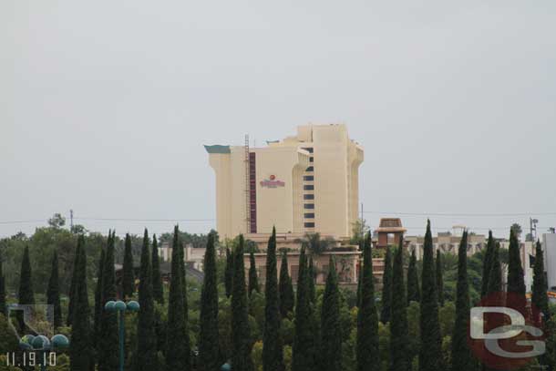 From the garage spotted a work lift/elevator on the side of the Paradise Pier Hotel.  Could not see what was being worked on and did not make it over there today.