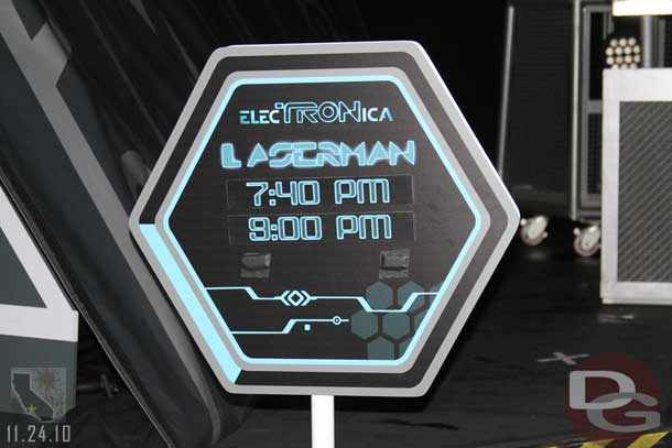 There is now a sign with show times for Laser Man!