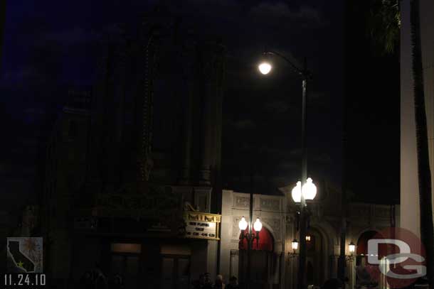 Due to ElecTRONica they had most of the lights off on the Backlot.  Just the new street lights were on.