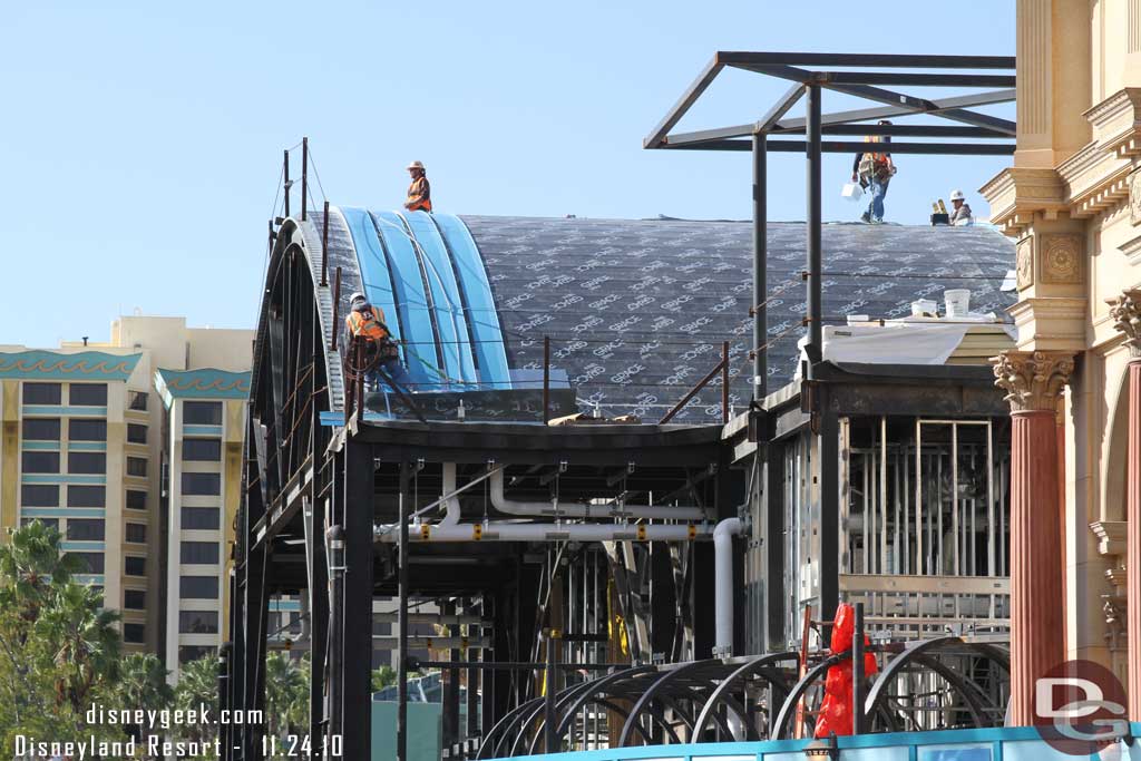 The roof is starting to be installed on the front of the Mermaid building.