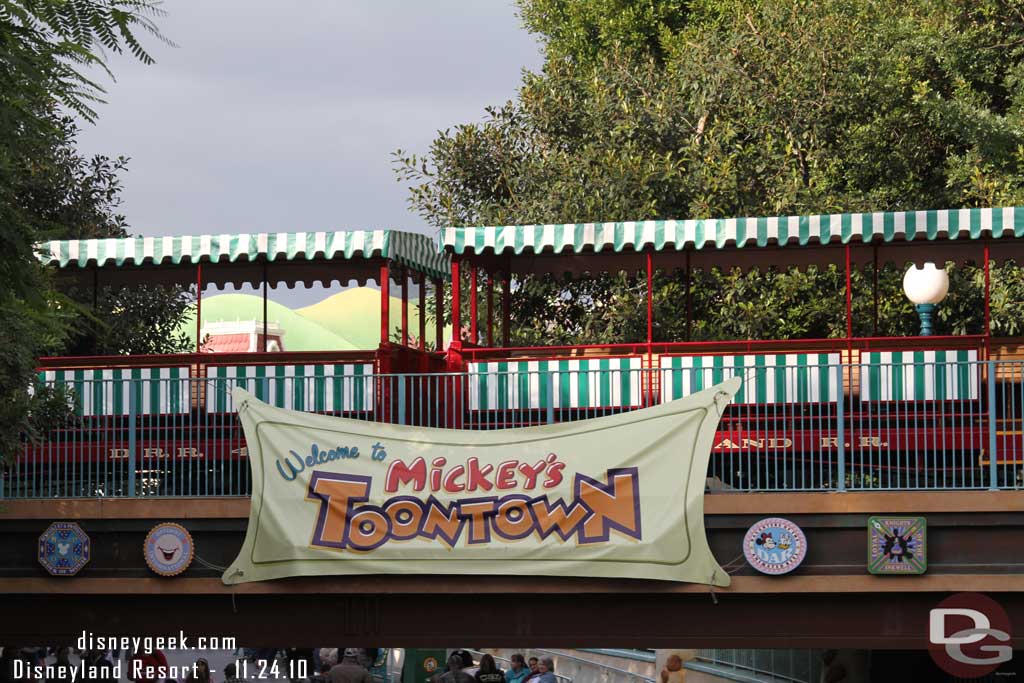 A dual purpose shot.  The train was closed for a while.  And no sign of the Toontown sign yet.