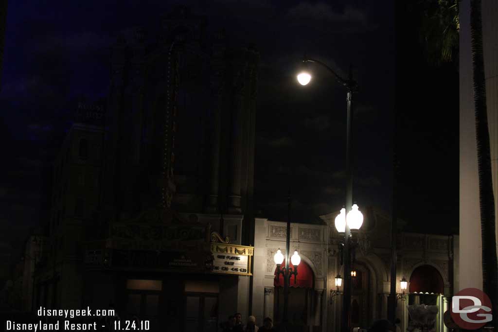 Due to ElecTRONica they had most of the lights off on the Backlot.  Just the new street lights were on.