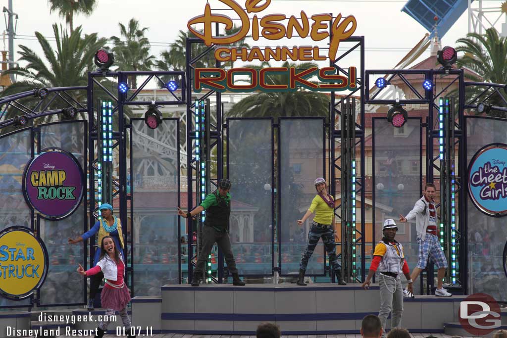 It sounded like they were using a pre-recorded track for the High School Musical number (I was not paying that much attention as I was trying to figure out how to get a good shot of the fountains which I did not...)