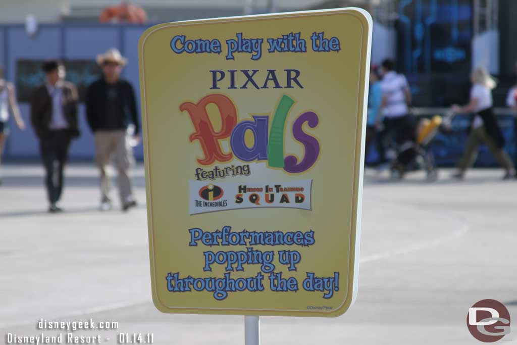 Over to DCA now. There were signs up for the new Pixar Pals shows.  No real details time/location though.   The first of three started today.