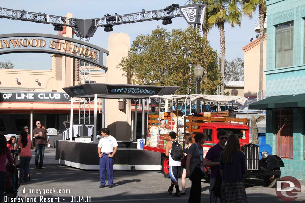 The ElecTRONica bar is pushed off the main street and stored behind the truck now.