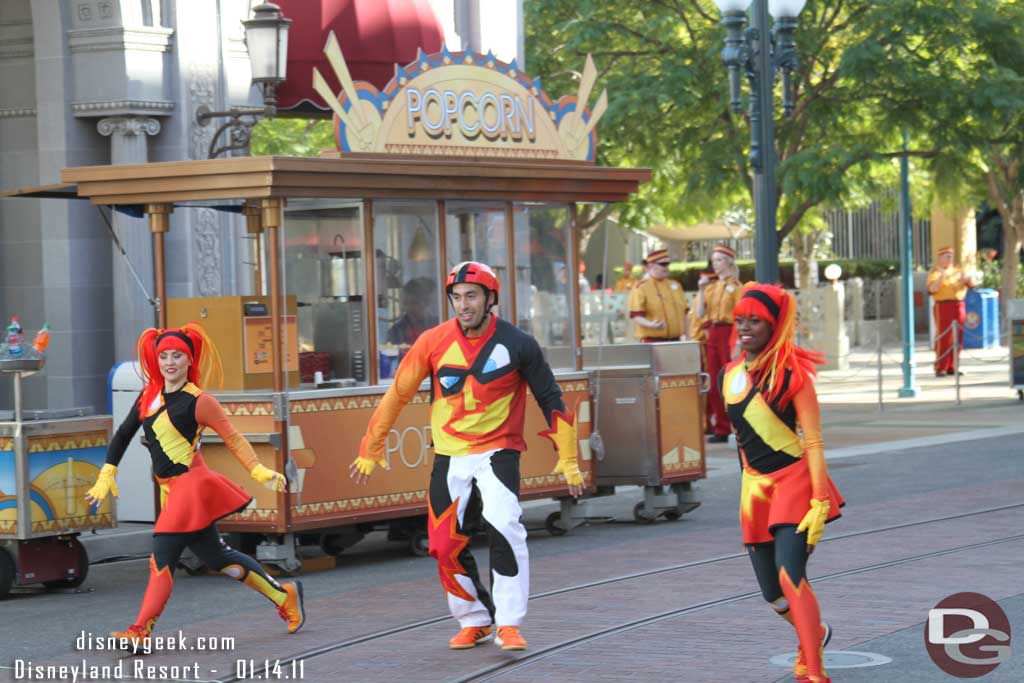 Show time.  The procession is lead by several performers from the Pixar Play Parade.