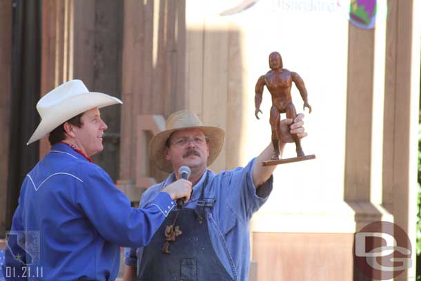 Interviewing one of the Wood Carving guys.