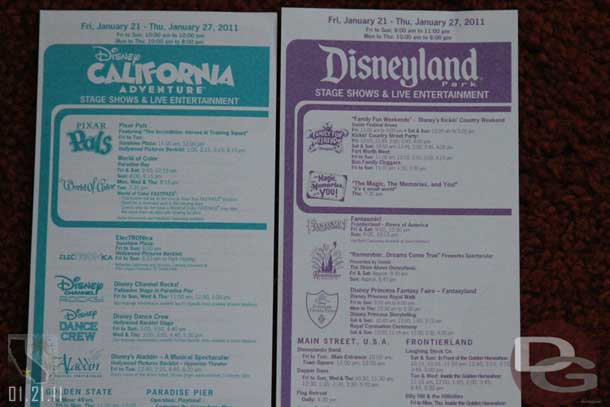 The time schedules featured the Pixar Pals, Family Fun Weekends, and the upcoming Magic, Memories and You.