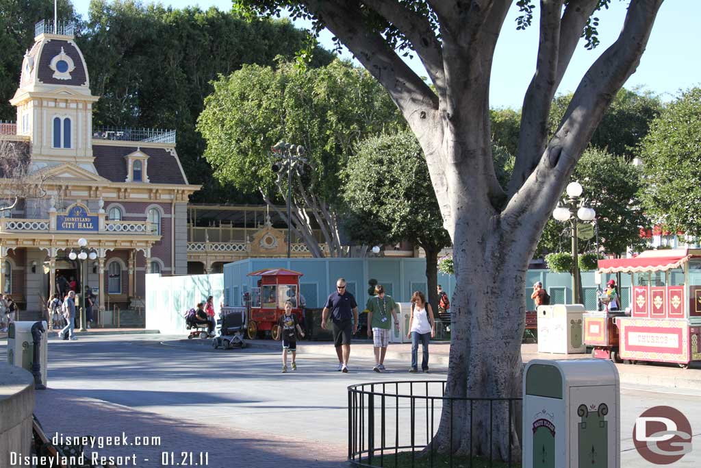 Walls are up on Main Street (three sets) the first stretches from right in front of City Hall around to the Emporium.