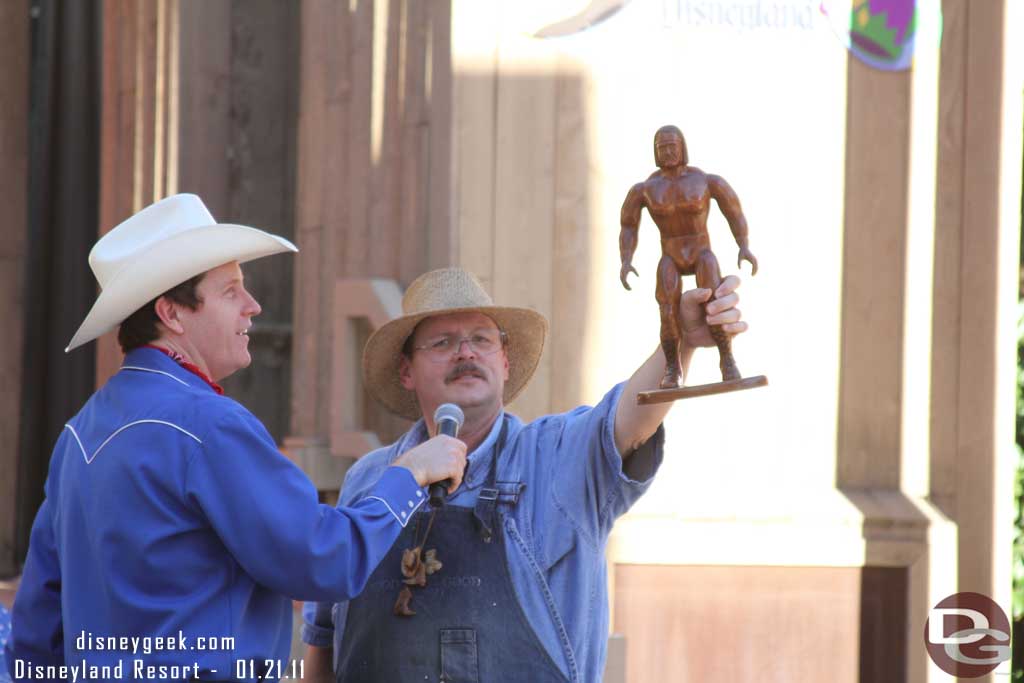 Interviewing one of the Wood Carving guys.