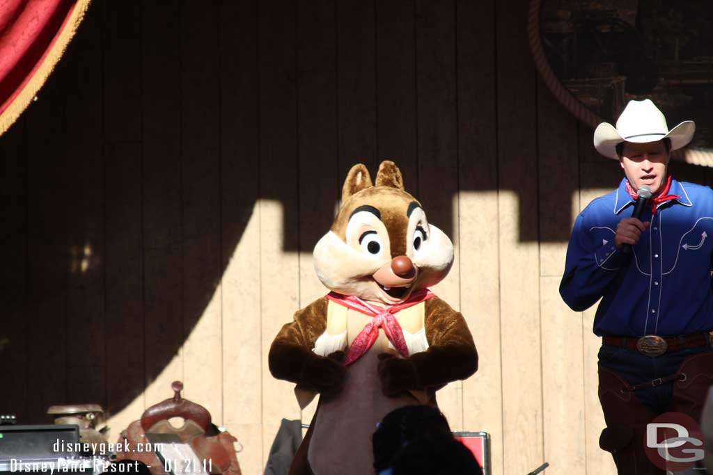 Chip and Dale join in the line dancing lesson