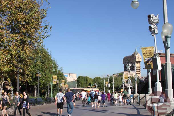 New banners for the Blue Sky Cellar line the parade route, the World of Color ones have been retired.