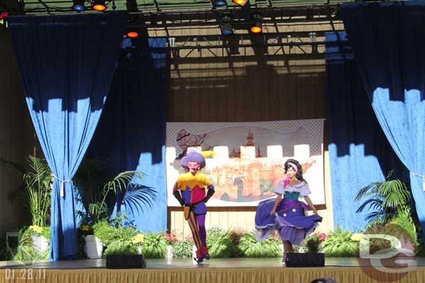 Clopin and Esmeralda with Judge Claude Frollo making a guest appearance.