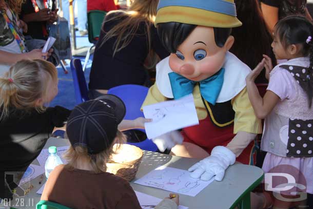 Pinocchio was hanging out in the kids coloring area.