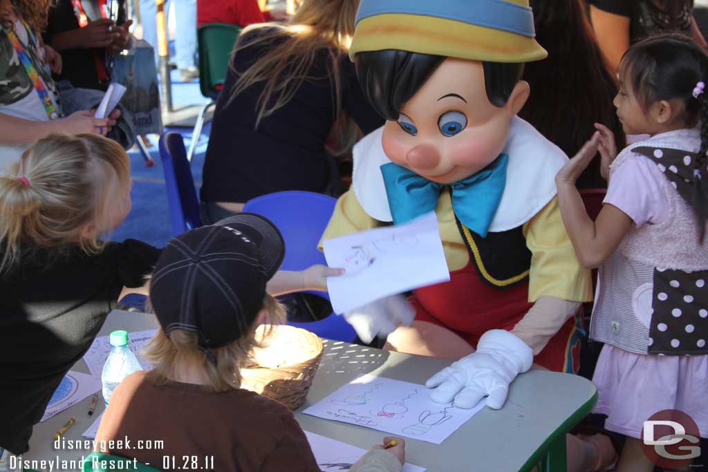 Pinocchio was hanging out in the kids coloring area.