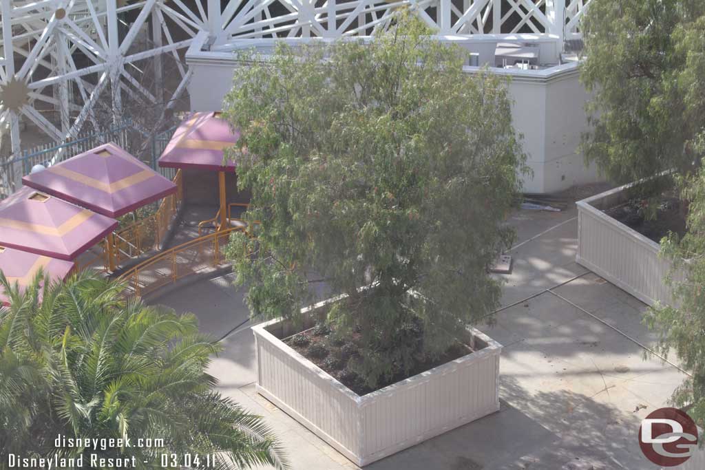 Looking down at the park looks like the trees in crates will be staying that way.  Just like the new Meet and Greet by Ariels.  Things seem to be moving slowly.