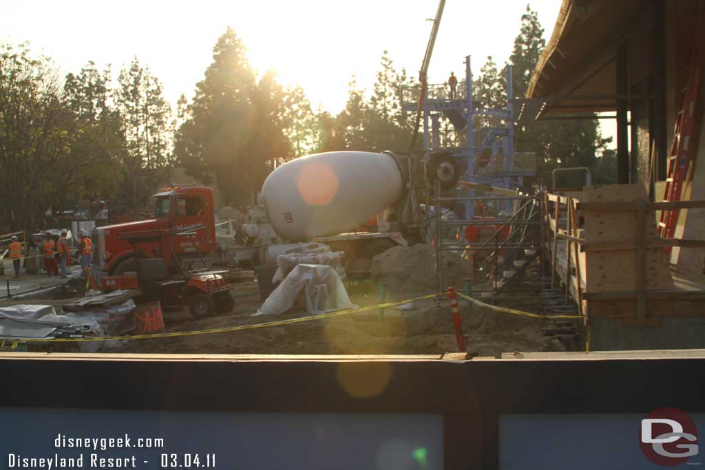 Still pouring concrete and a lot of workers in the area for after 5pm on a Friday.