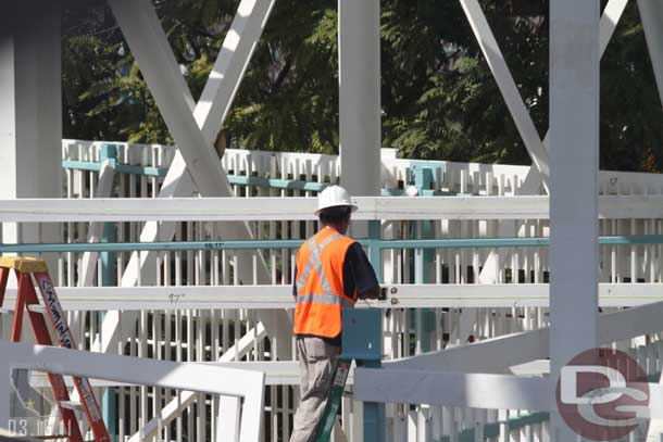 Work on the park.  They are installing some rails around the outside, guessing to support some fencing, signs or plants?