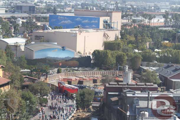 A new Meet and Greet location to promote Cars 2 has been added near where the entrance to the new land will be.  Behind it you can see the pit for Maters.