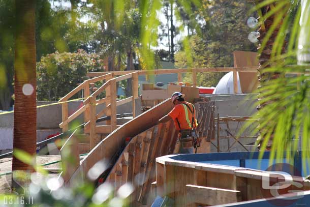 The new walls going in leading from the bridge down.