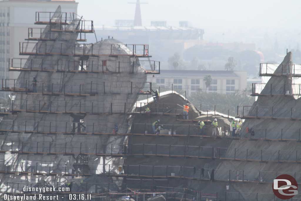 They were applying concrete to the area leading to the tallest fin which was being prepped.