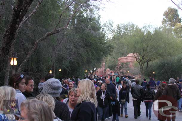 They moved the line and I ended up near the pond across from Big Thunder.  Quite a ways back but made it in with no problem to the first showing.