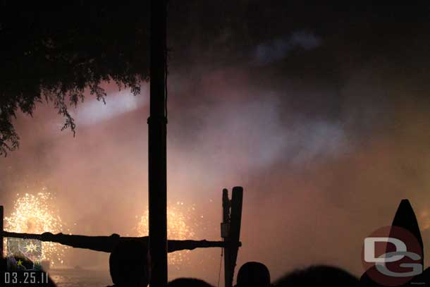 When the fireworks hit the mist screen it caused quite a bit of smoke.  It did a great job of hiding the dragon but also hid the finale from us.