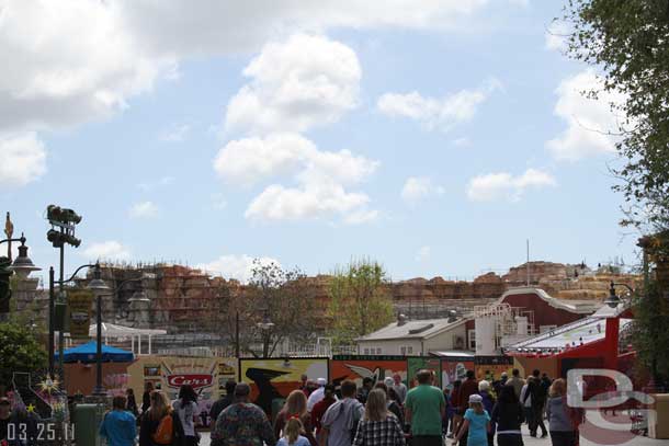 The Cars Land rock work is looking great and filling in the view.