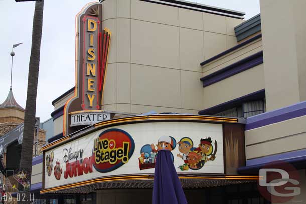 The Disney Theater signage was all lit up but a little too bright to really see how it looks.