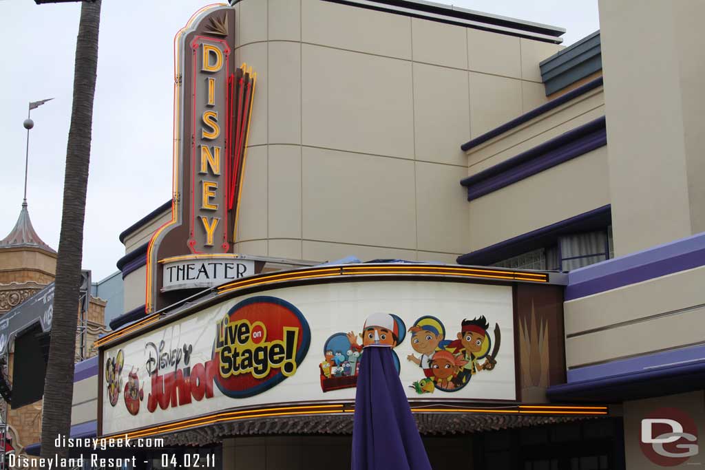 The Disney Theater signage was all lit up but a little too bright to really see how it looks.