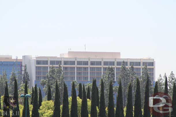 Looking over at the Disneyland Hotel you can see the blue color is creeping upwards.