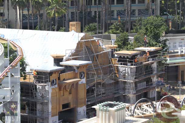 Scaffolding is up at the Boardwalk Pizza place as the exterior is moving along.