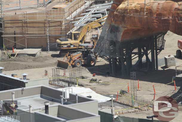 A better shot of the footers and pad/walkway that will lead into Cars Land from the Wharf.