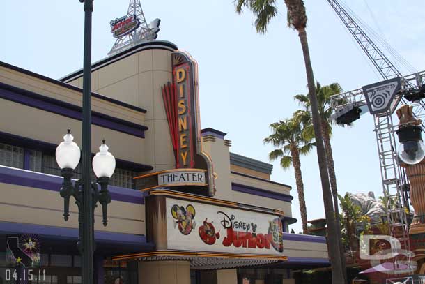 The Disney Theater sign was all lit up this afternoon