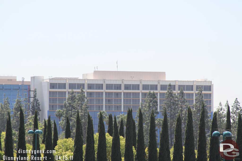 Looking over at the Disneyland Hotel you can see the blue color is creeping upwards.