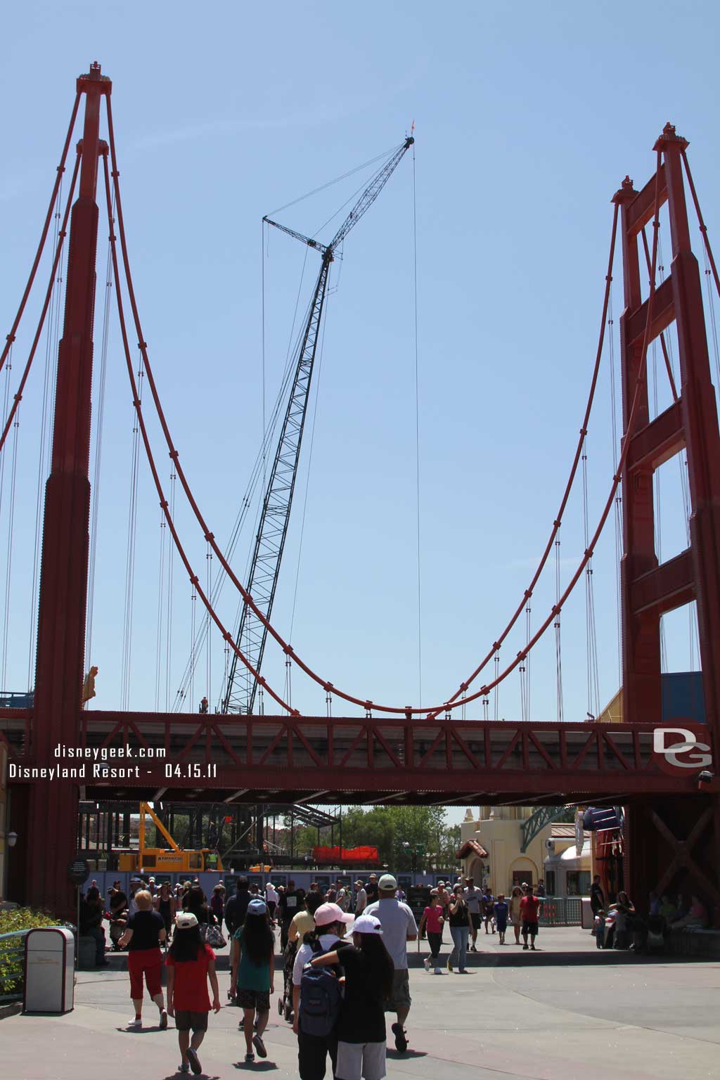 Heading into the park the crane is still there raising steel for the Carthay Theater.