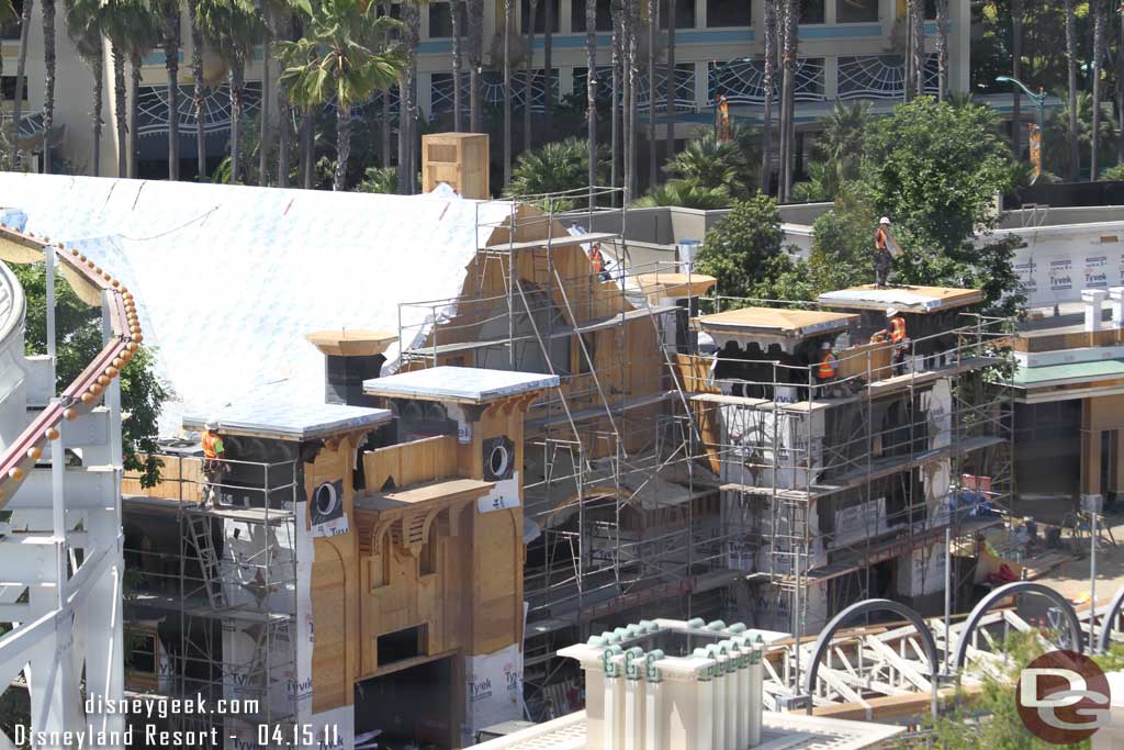 Scaffolding is up at the Boardwalk Pizza place as the exterior is moving along.