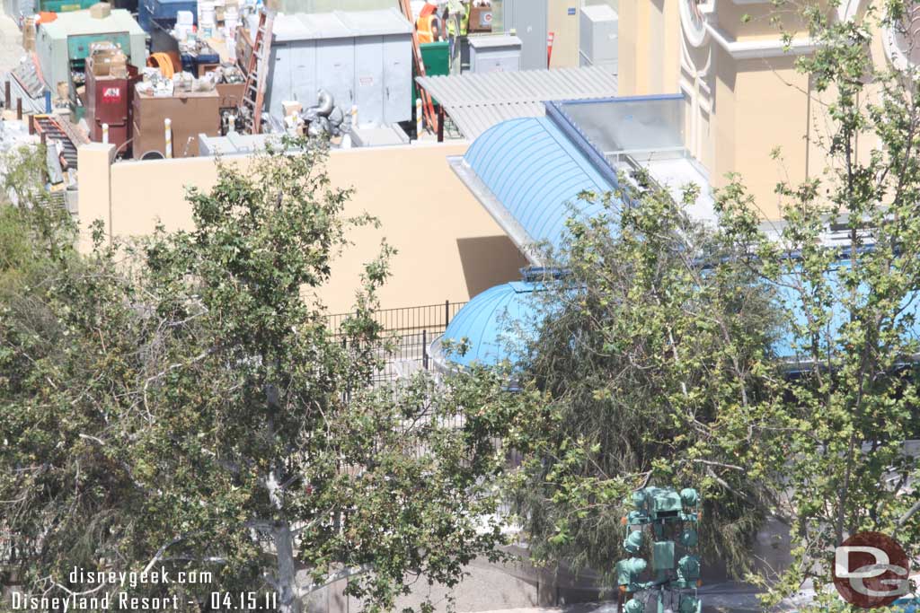 The queue to the left of the Mermaid building is nearing completion.  The wall is done, the queue roof looks complete, and rails are up.