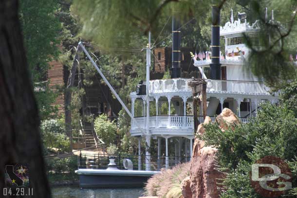 The Mark Twain is docked on the far side of the Island.