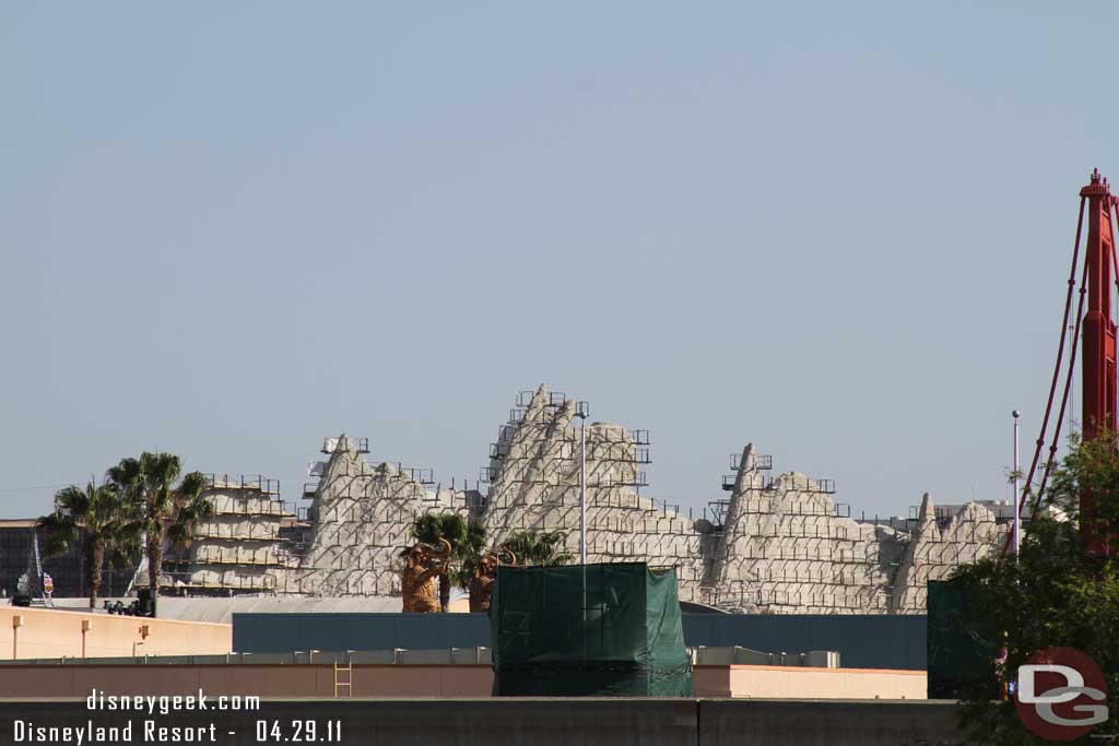 Cars Land from the train while waiting at Main Street Station.  Also you can see the tops of the new DCA entrance.