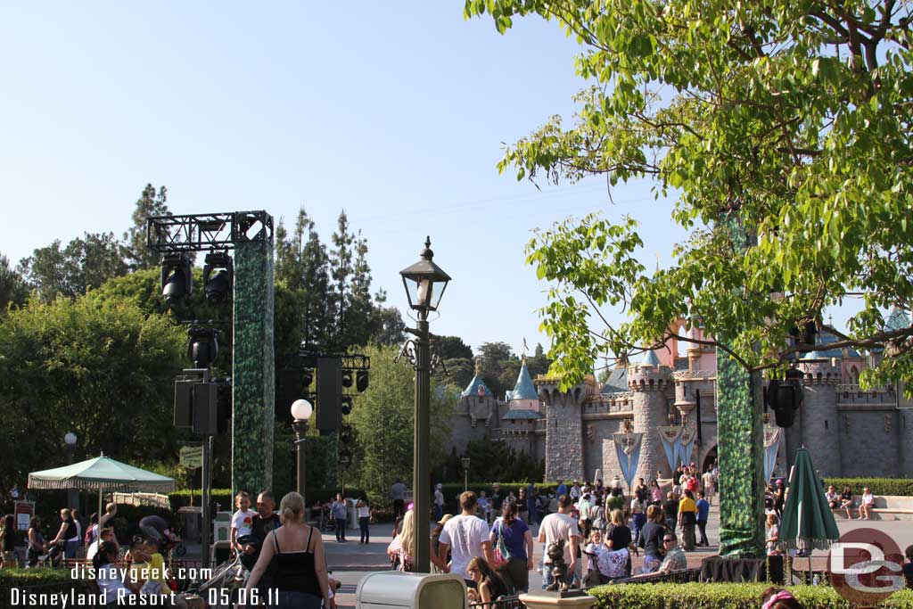 Some light rigs set up in front of the Castle.  I think these are for Grad Nite and not Pirates.
