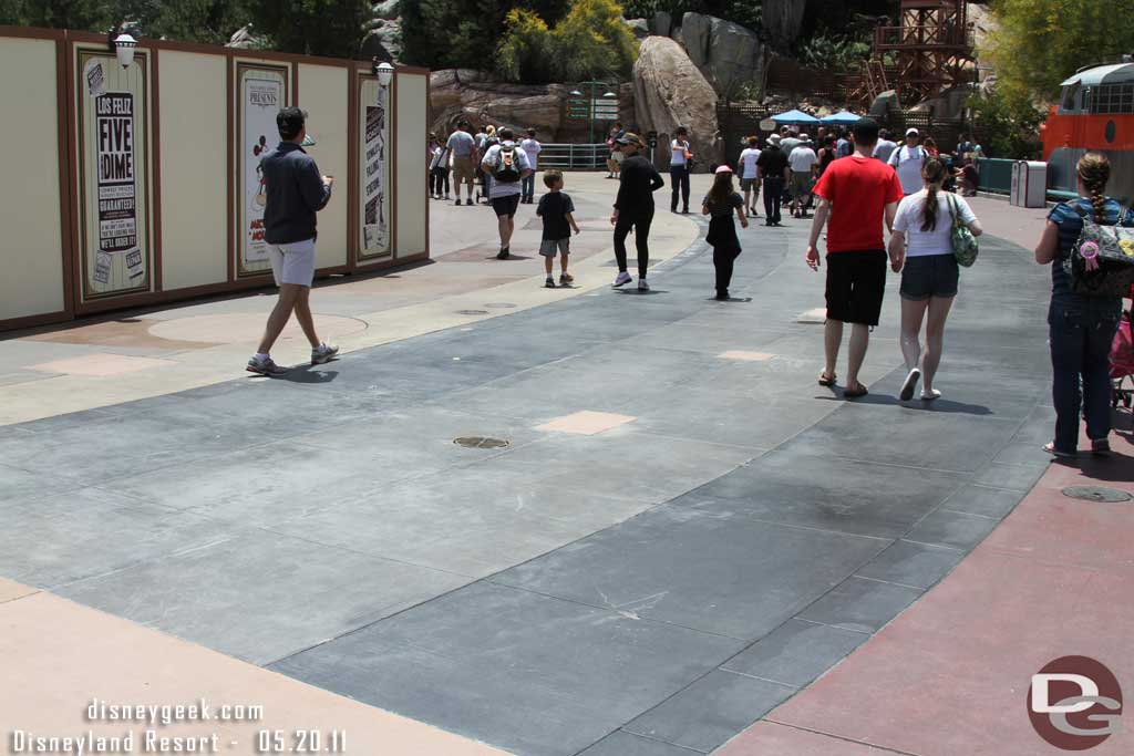 Here you can see where the old seating area was by the concrete change.