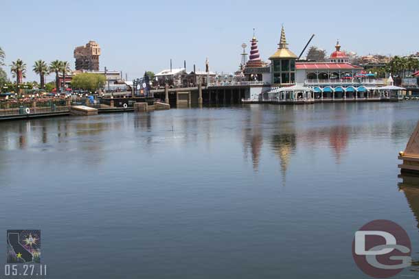 A rare site.  All the World of Color platforms submerged and no work going on.