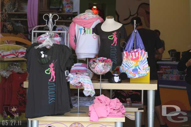 Some Tinkerbell merchandise in the doorway of Greetings from California