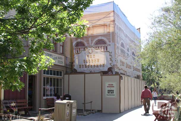 Work on the exterior of the Golden Horseshoe goes on, but it is open now.