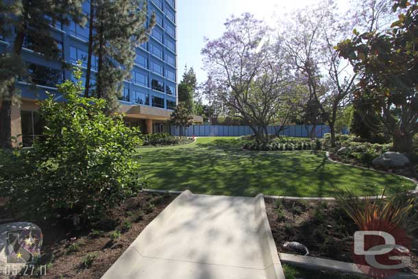 A garden/lawn area sits where some of the waterfalls and ponds used to be.