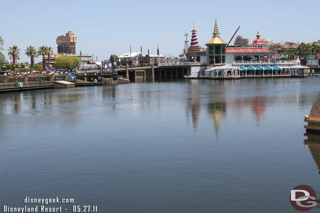 A rare site.  All the World of Color platforms submerged and no work going on.