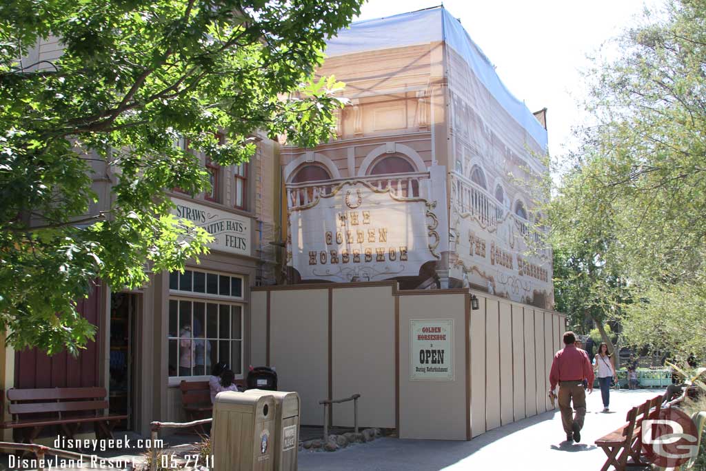 Work on the exterior of the Golden Horseshoe goes on, but it is open now.