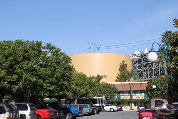 We start off today at the Candy Cane Inn on Harbor.  Here is a look at the back side of Cars Land and the water tank that was put in last year.