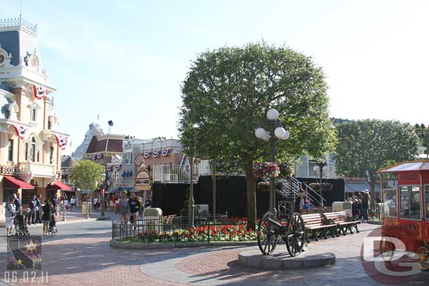 A large riser is set up in Town Square.  This is for the Soundsational Parade media event later today.